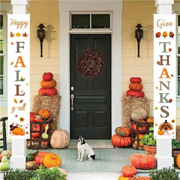 Fall Decorations for Home | Happy Fall & Give Thanks Porch Banners - Picture 4 of 7